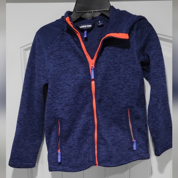 Lands' End Other - Lands' End kids' fleece full-zip jacket in navy blue with a bright orange zipper